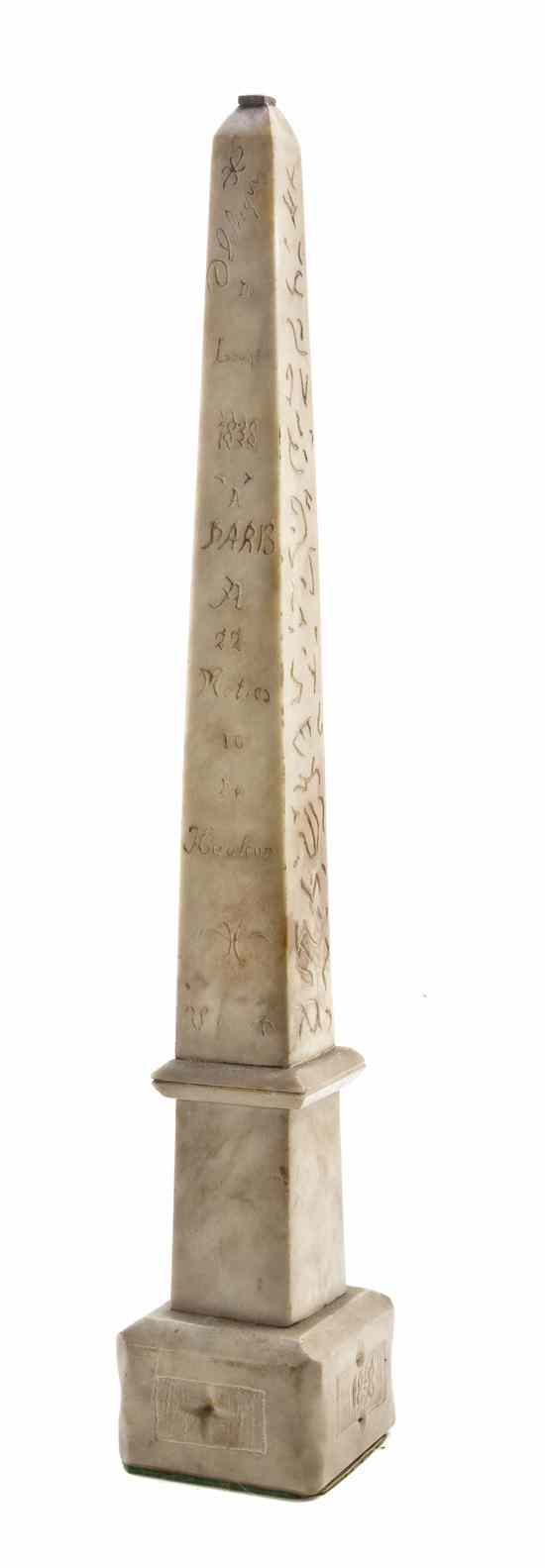 Appraisal: A French Grand Tour Marble Obelisk th century with incised