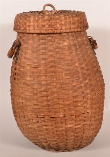 Appraisal: Large th C Woven Oak Splint Basket w Lid Large