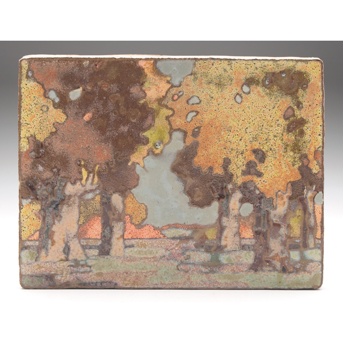 Appraisal: Arts and Clay Co tile contemporary unusual painted landscape artist