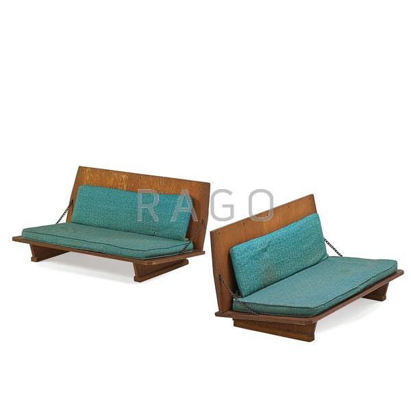 Appraisal: FRANK LLOYD WRIGHT Pair of folding benches Condition Report Dark