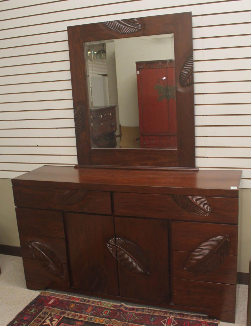 Appraisal: PLANTATION MAHOGANY DRESSER WITH MIRROR Leaf Collection made in Indonesia