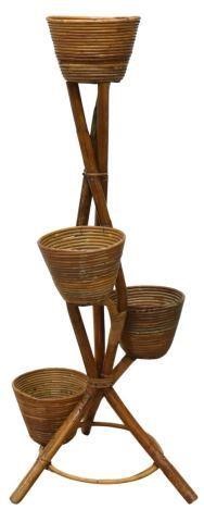 Appraisal: Caribbean style rattan plant stand th c four coiled wicker