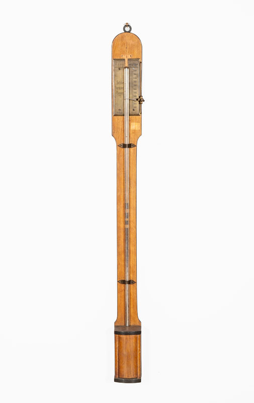 Appraisal: AUSTRIAN FRUITWOOD STICK BAROMETER SCH N VER ND REGEN WEIN