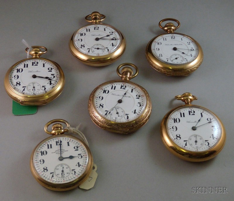 Appraisal: Two -jewel and Four -jewel Hamilton Gold-filled Open Face Pocket