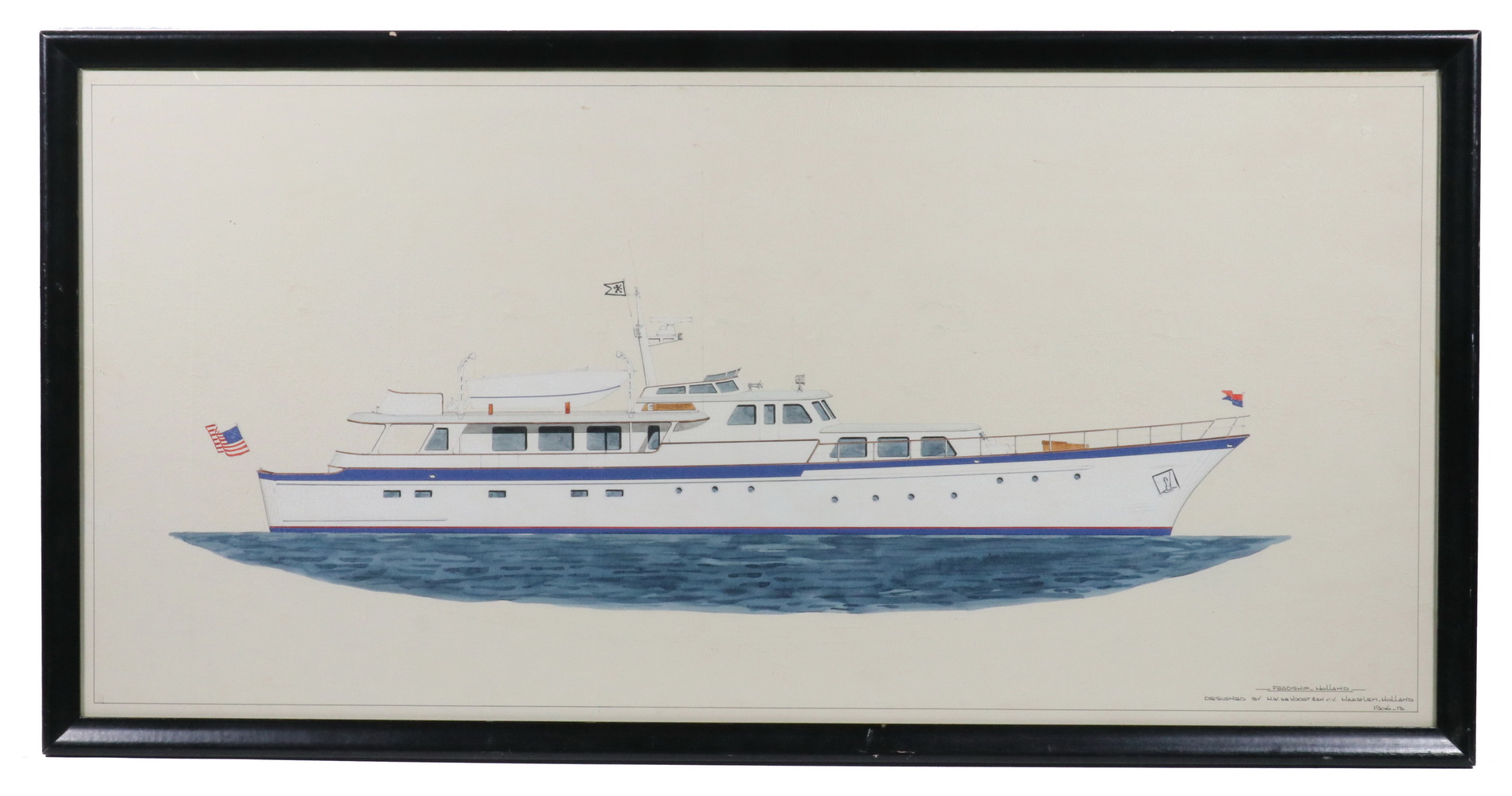 Appraisal: MID-CENTURY MOTOR YACHT DESIGN FOR FEADSHIP-HOLLAND Gouache and Ink Portrait