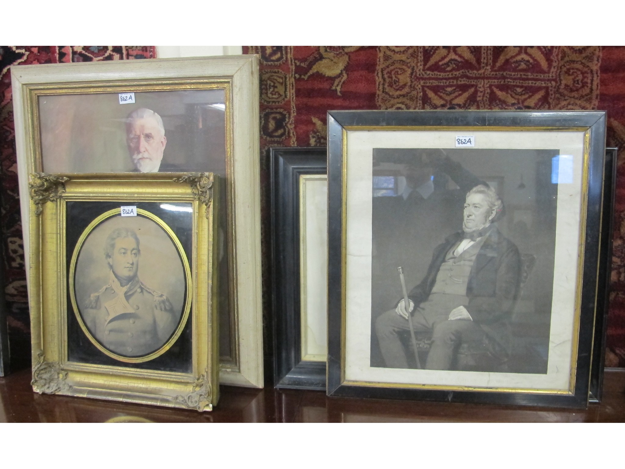 Appraisal: Three vintage framed portrait prints and a print 'British Heroism'