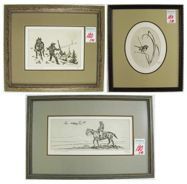 Appraisal: ACE POWELL THREE ETCHINGS ON PAPER Montana - Cowboy on