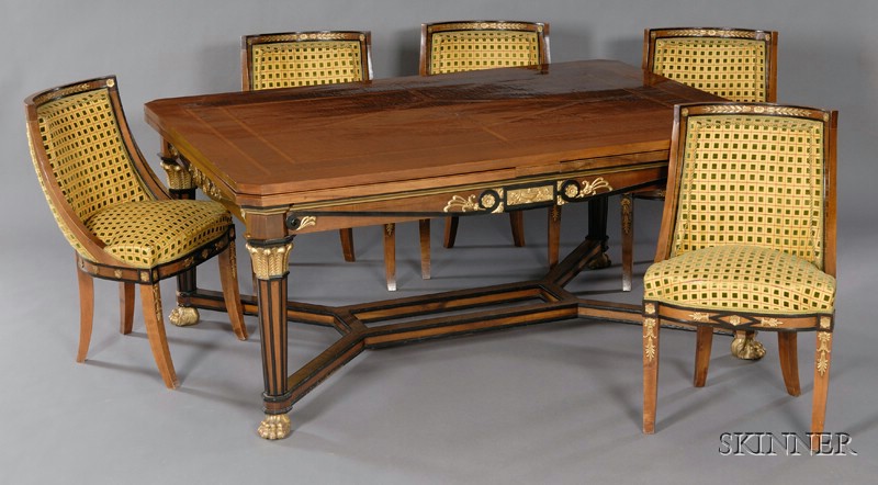 Appraisal: French Empire-style Part-Ebonized and Gilded Mahogany and Inlay Dining Room