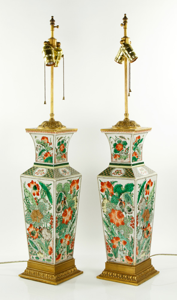 Appraisal: - Pr Chinese Famille Verte Porcelain Lamps Pair of famille