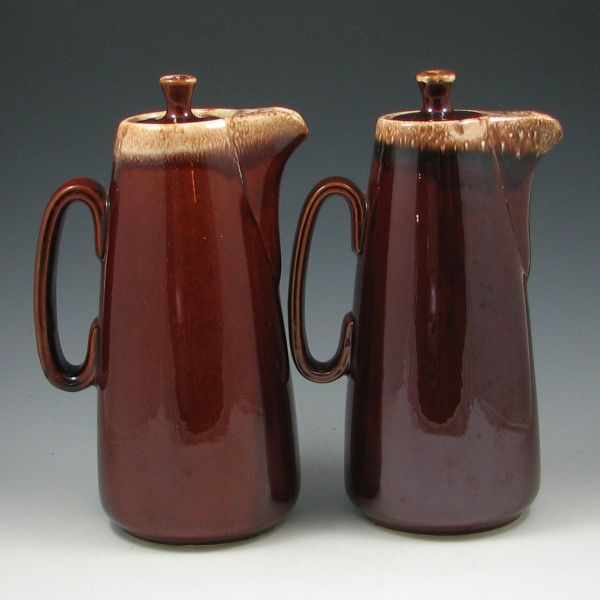 Appraisal: Two Hull Mirror Brown Coffee Servers with Lids marked Hull