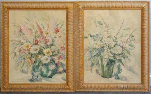 Appraisal: FAGER M E Pair of Pencil Watercolor FloralStill Lifes Both