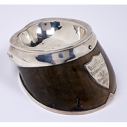 Appraisal: A Victorian silver mounted racehorse hoof ashtray with shield engraved