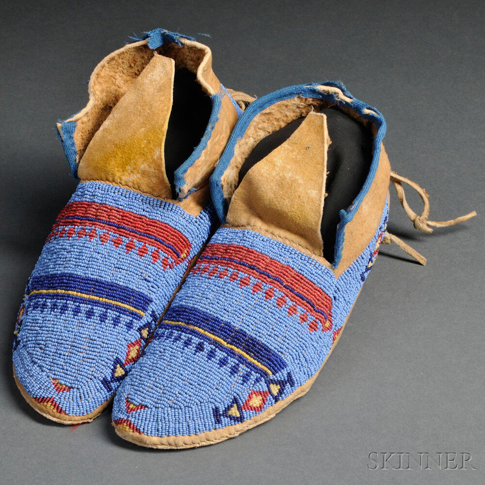 Appraisal: Pair of Lakota Beaded Hide Moccasins lg in Estimate -