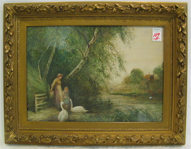 Appraisal: FREDERICK FRED HINES WATERCOLOR ON PAPER Landscape with mother and