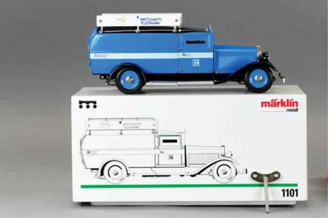 Appraisal: MARKLIN BOXED TELEGRAM TRUCK Contemporary edition heavy tinplate done in