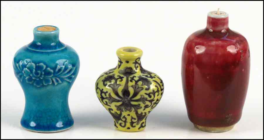 Appraisal: THREE SNUFF BOTTLES Provenance The Collection of G Jules Marder