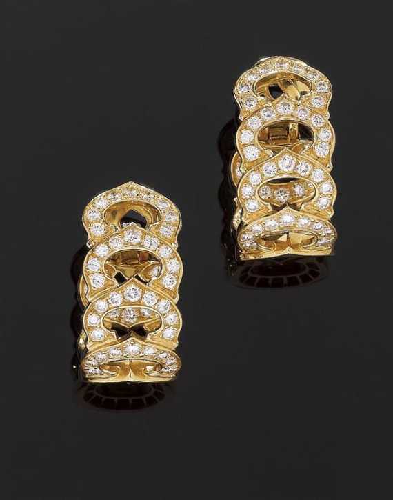 Appraisal: DIAMOND AND GOLD CLIP EARRINGS C DE CARTIER Yellow gold