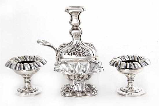 Appraisal: Austro-Hungarian silver master salts dish and chamberstick Vienna and Budapest