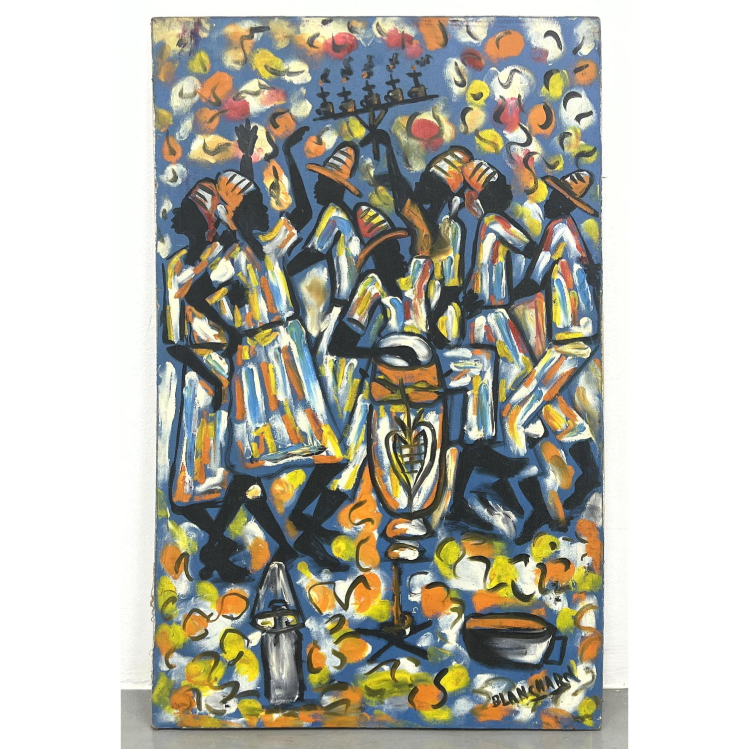 Appraisal: BLANCHARD Haitian Figural Painting Dancers and Musicians in colorful expressive