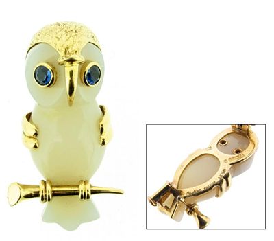 Appraisal: Cartier An owl brooch the body from carved white stone