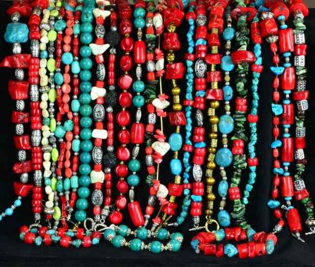 Appraisal: Pcs Chinese Turquoise Red CoralTwenty-seven different contemporary hand-made necklaces and