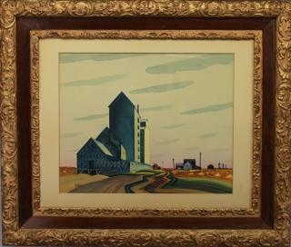 Appraisal: Robert Newton Hurley - Watercolor of Grain Elevators near a