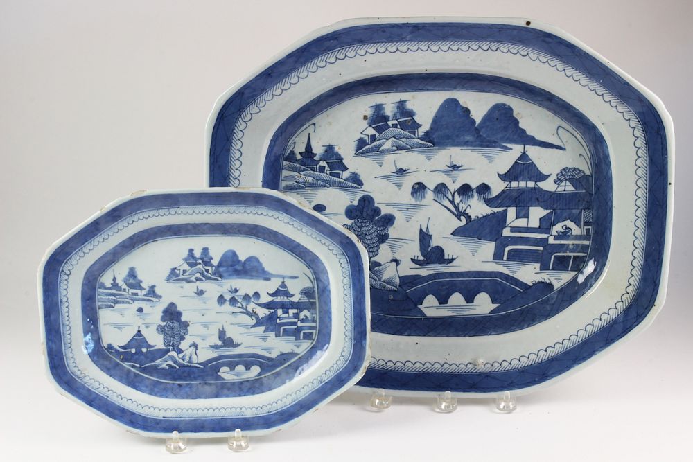 Appraisal: Two Blue and White Canton Platters th Century Two Blue