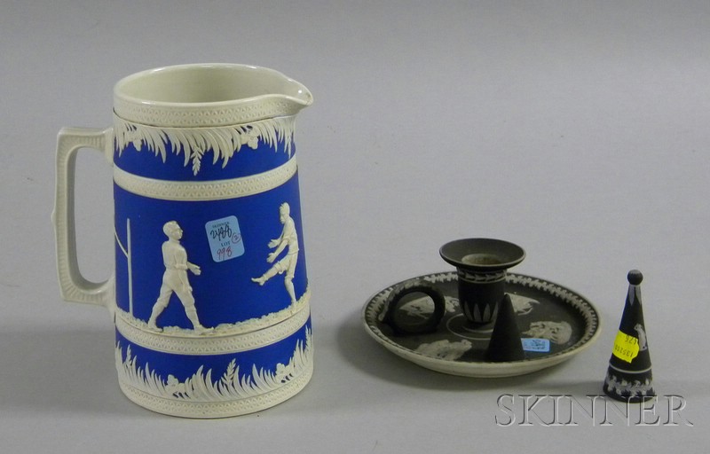 Appraisal: Wedgwood Black Jasper Dip Chamberstick and a Copeland Spode Rugby