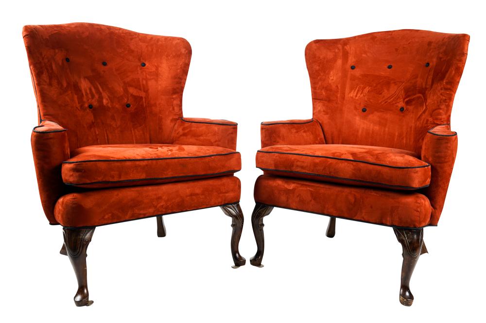 Appraisal: PAIR OF RED UPHOLSTERED CLUB CHAIRSCondition with wear to arms