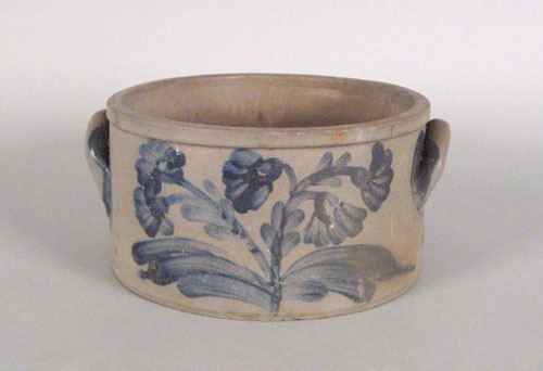 Appraisal: Stoneware crock th c with cobalt floral spray h w