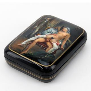 Appraisal: Russian Erotica Lacquered Box Russian Erotica Lacquered Box Unsigned As