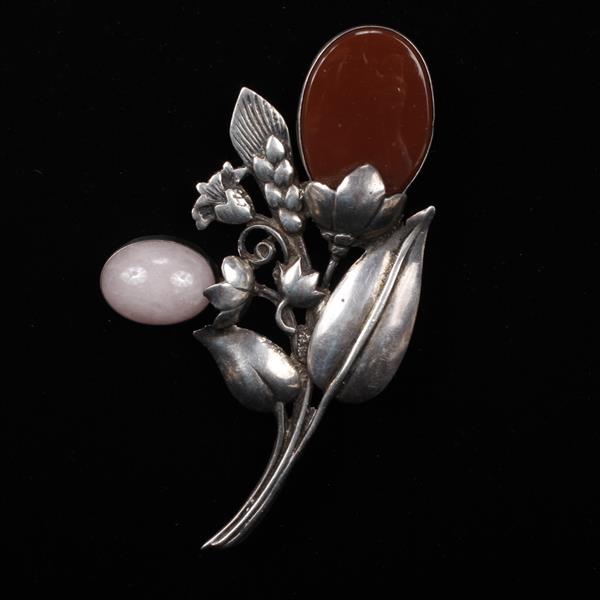 Appraisal: Unmarked Silver Floral Brooch Pin with Glass Inserts