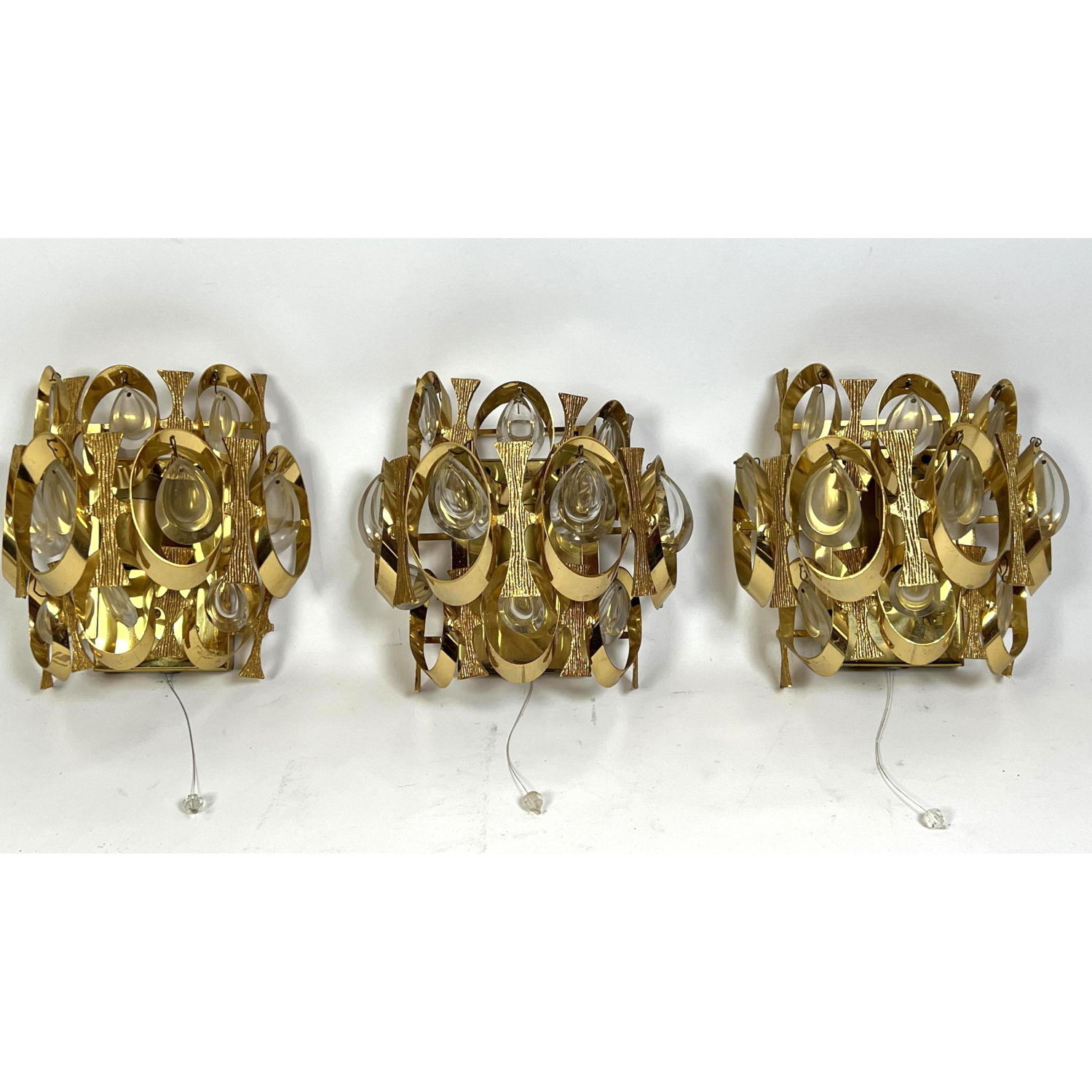 Appraisal: Set LOBMEYR Wall Sconces Brass and glass Dimensions H inches