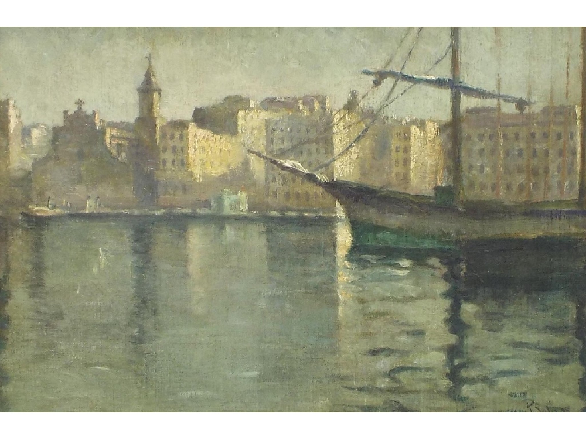 Appraisal: Continental School th century - Harbour scene with a boat