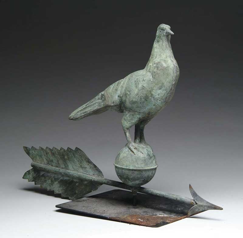 Appraisal: RARE COPPER PIGEON WEATHERVANE BY J W FISKE Pigeon stands