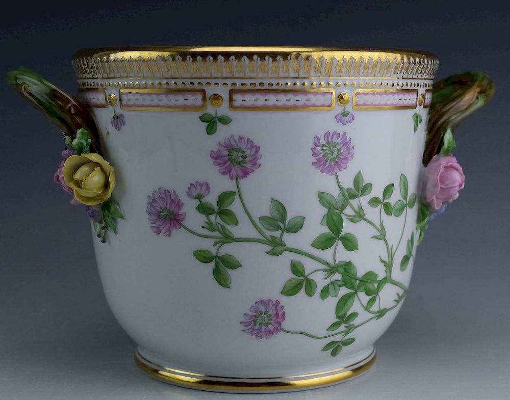 Appraisal: Royal Copenhagen Flora Danica Handled Wine Cooler Signed Royal Copenhagen