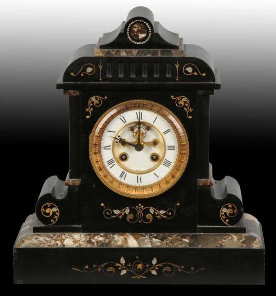 Appraisal: Antique Marble Time Strike Clock Description Marble with inlay work