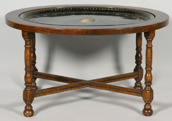 Appraisal: - Fine Oak Papier Mache Tray Top Table Fine oak