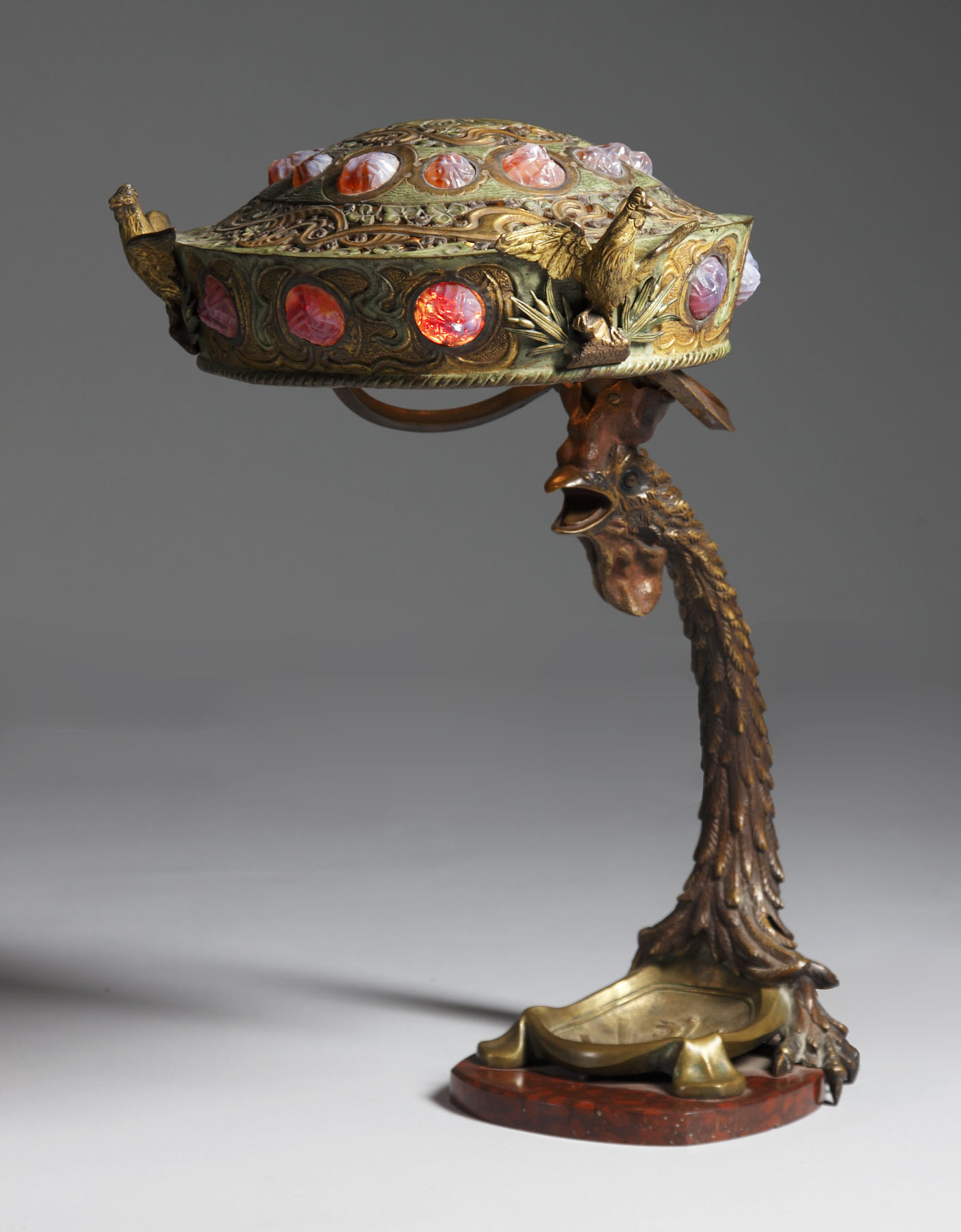 Appraisal: Unusual Austrian Bronze Jeweled Table Lamp Rooster base details on