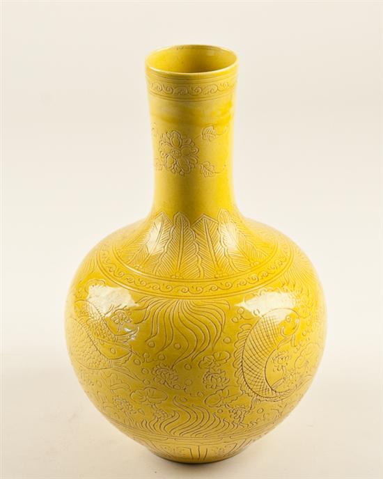 Appraisal: An Imperial Yellow Chinese Porcelain Vase having incised designs of