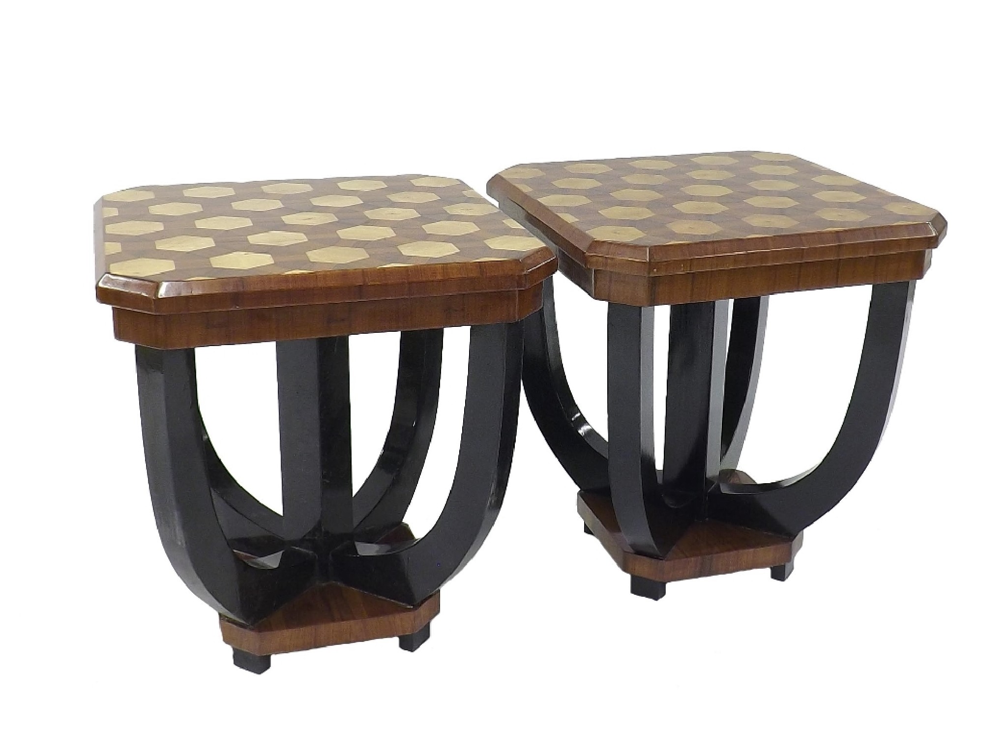 Appraisal: Pair of Art Deco style side tables with parquetry style