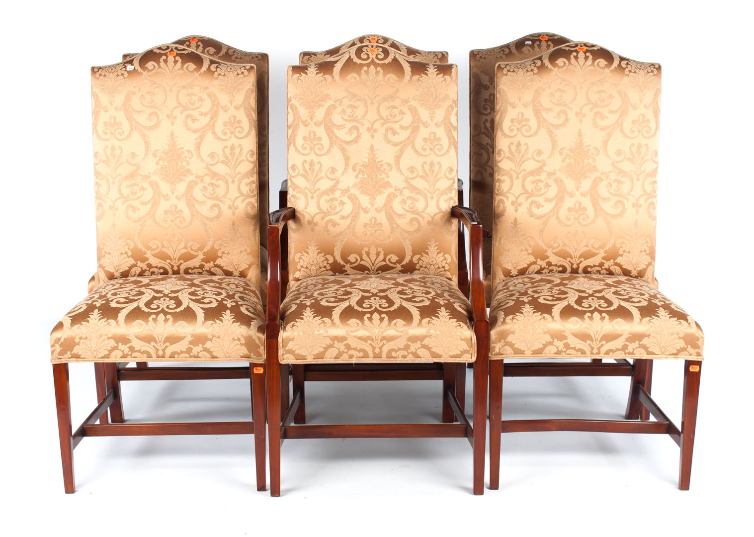 Appraisal: Federal style upholstered mahogany dining chairs high upholstered backs and