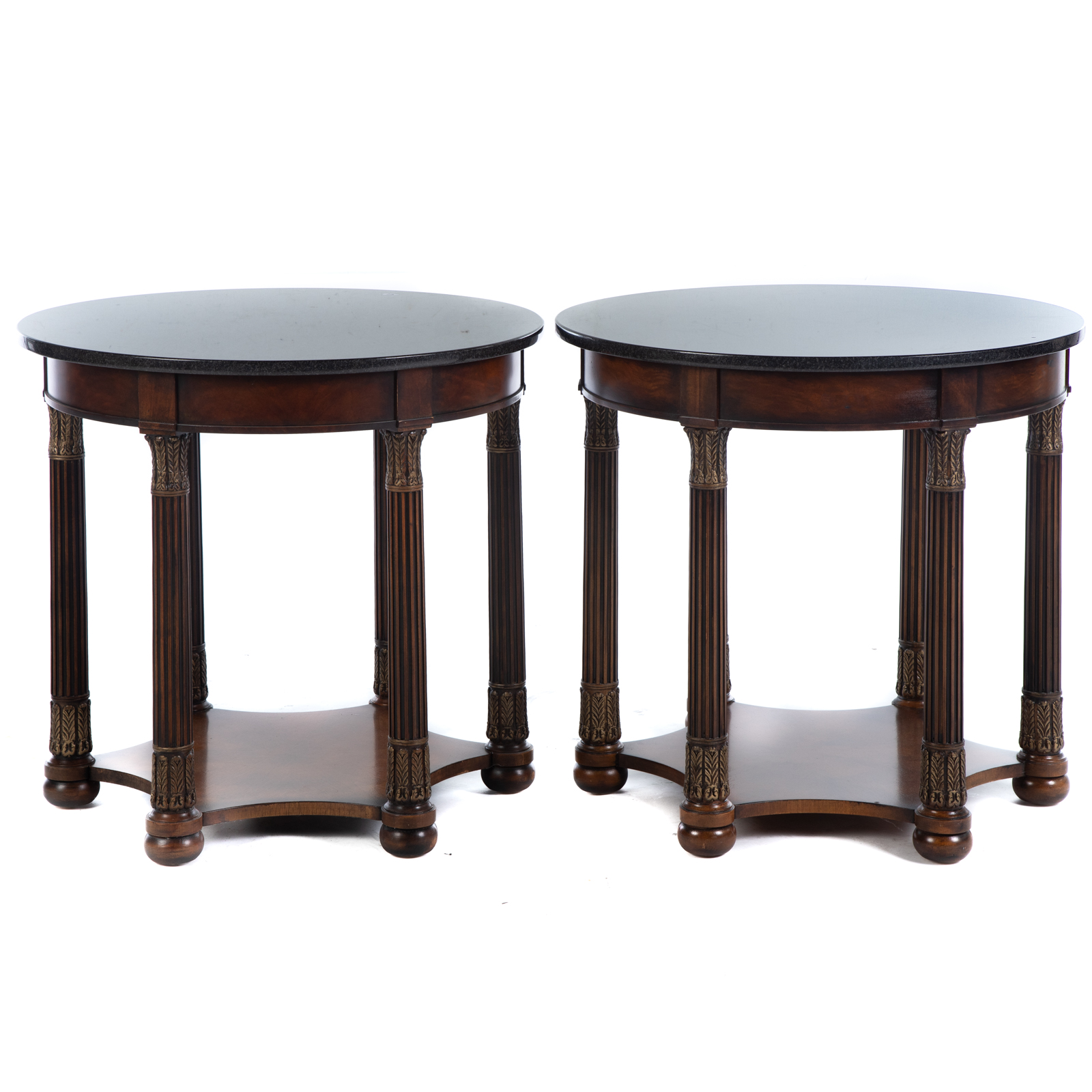 Appraisal: A PAIR OF CLASSICAL STYLE ROUND MARBLE TOP STANDS th