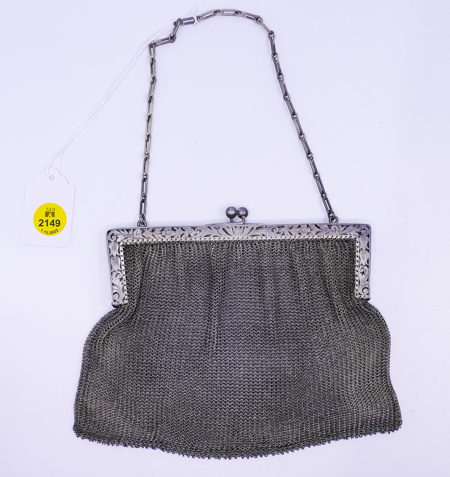 Appraisal: Art Deco Sterling Mesh Handbag- x ''- g