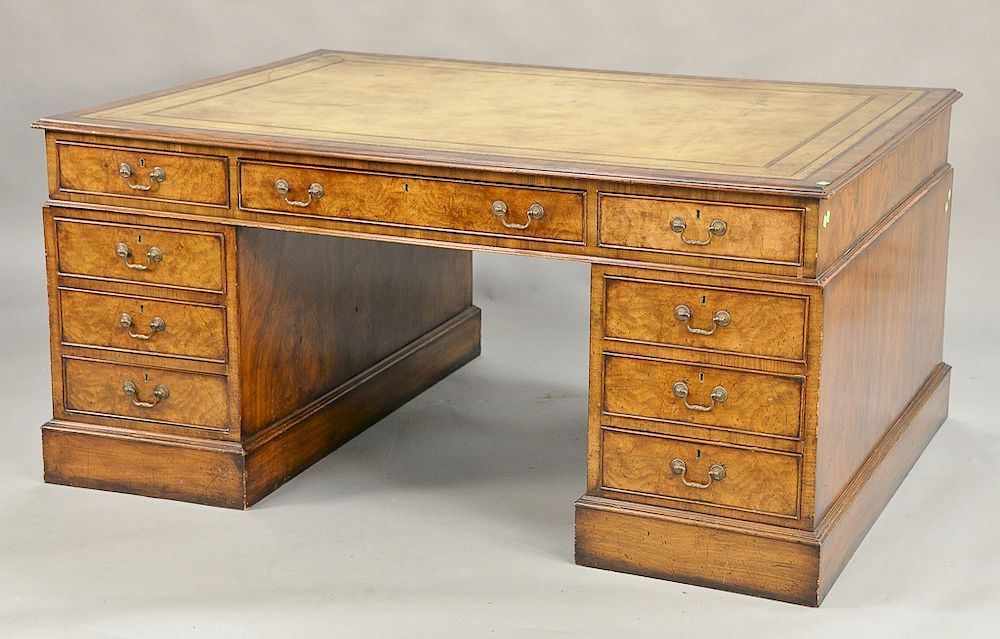 Appraisal: George IV burlwood partner's desk having tooled leather top and