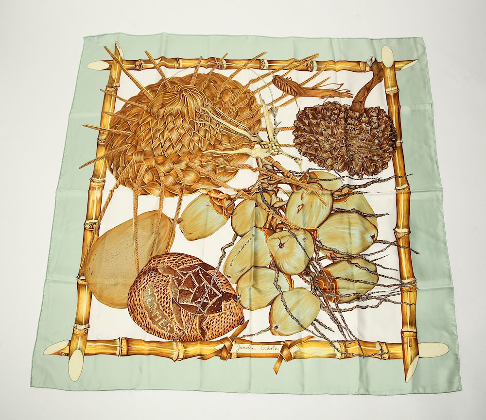 Appraisal: Hermes Jardin Creole Silk Scarf Hermes silk scarf Jardin Creole