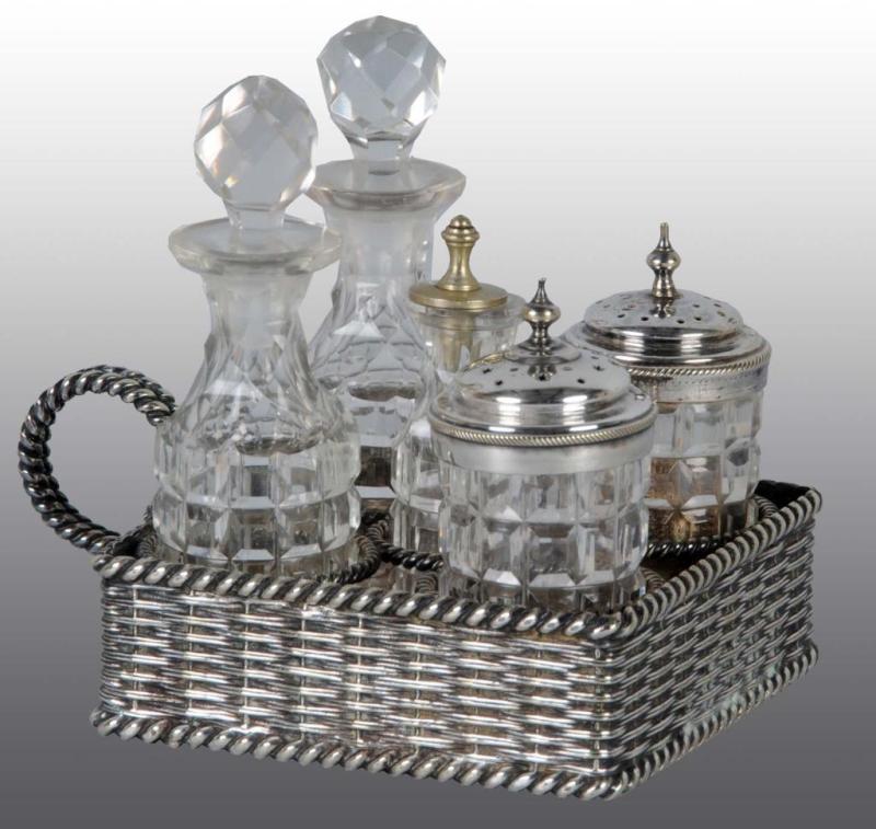 Appraisal: Sterling Silver Condiment Tray Set Description Includes five cut glass