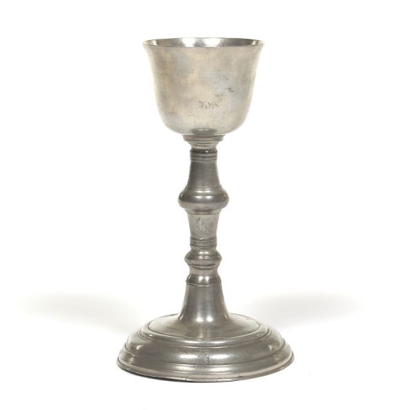 Appraisal: ANTIQUE PEWTER CHALICE Antique pewter chalice two marks underneath one