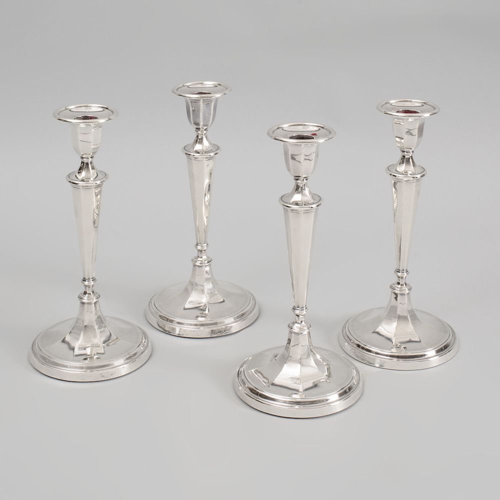 Appraisal: Set of Four George V Silver Candlesticks Mark of Henry