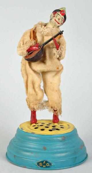 Appraisal: Handpainted Tin Clown Playing Mandolin Toy German Made by Guntherman